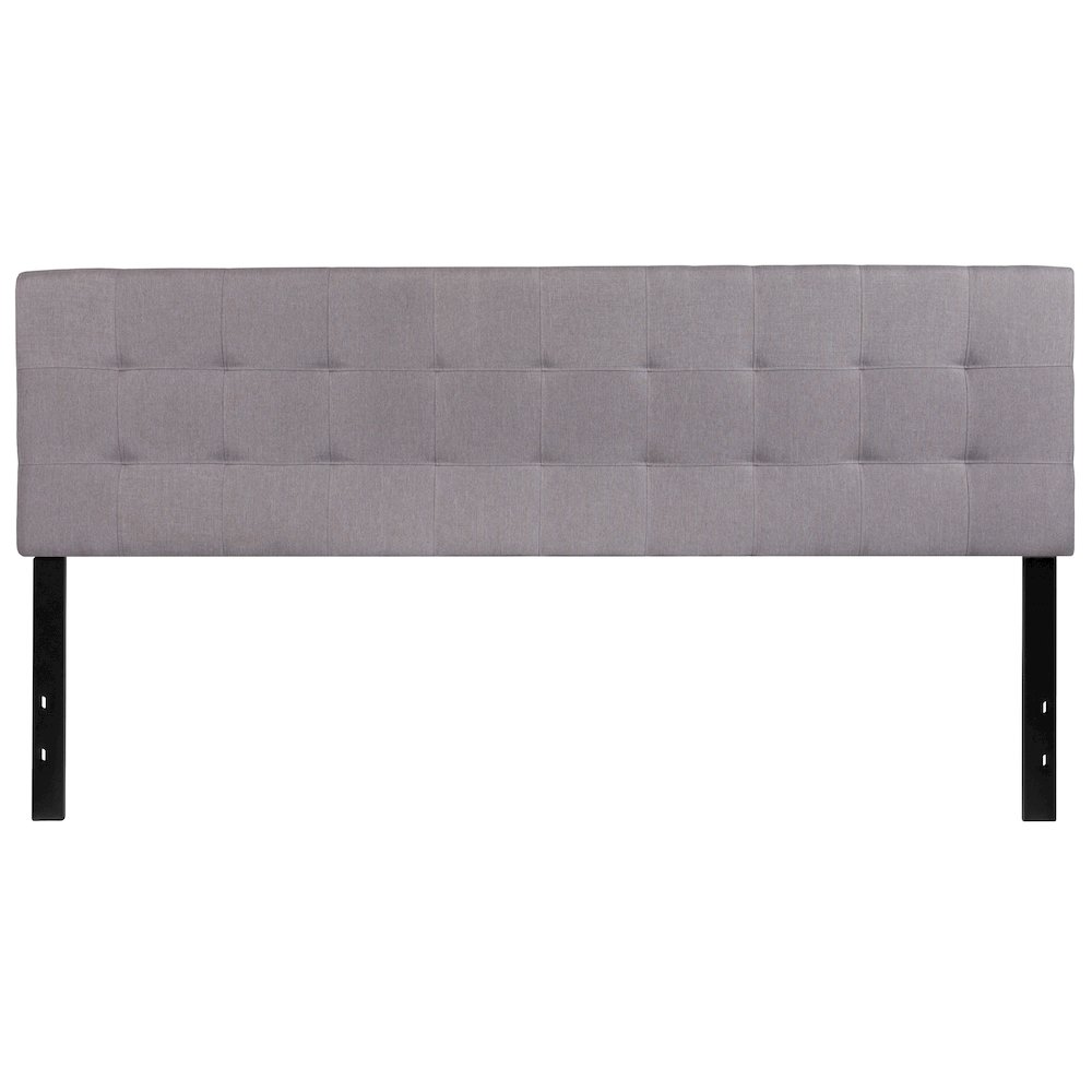 Tufted Upholstered King Size Headboard in Light Gray Fabric
