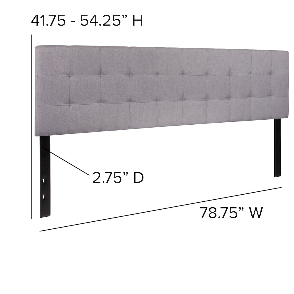 Tufted Upholstered King Size Headboard in Light Gray Fabric