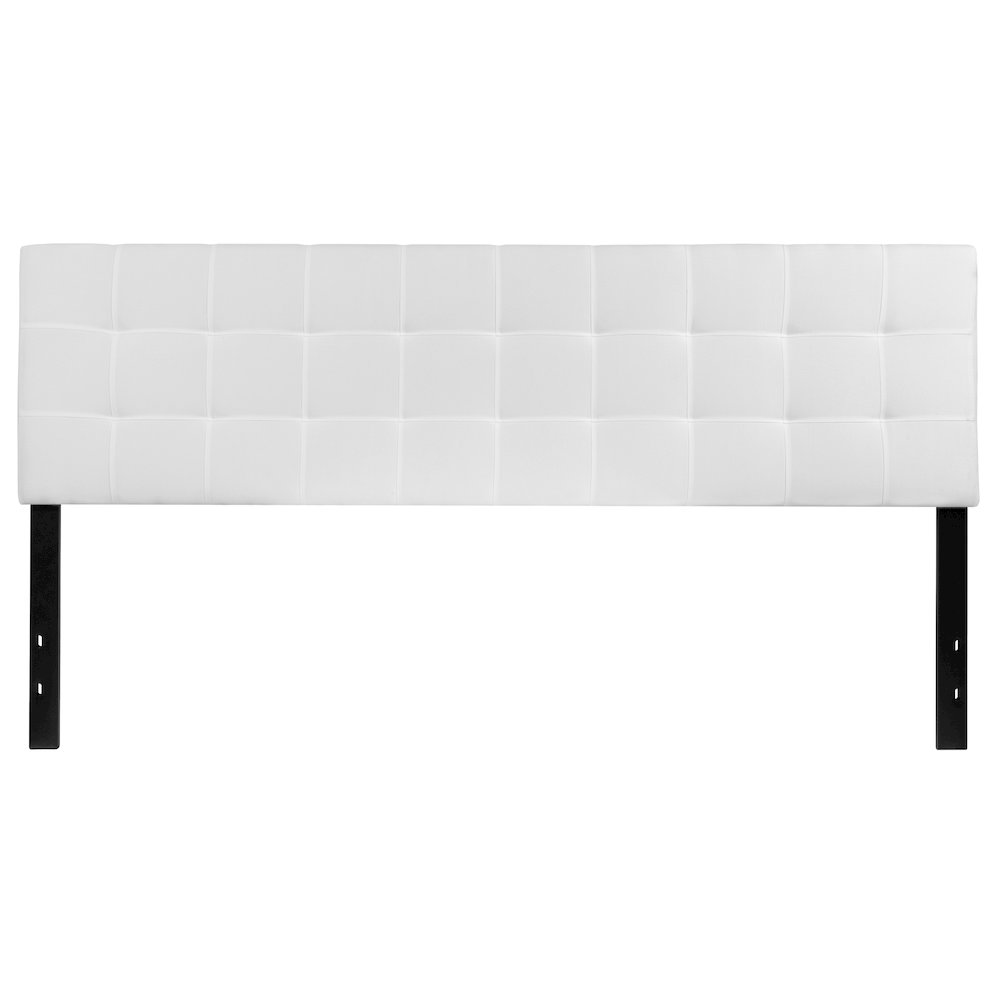Tufted Upholstered King Size Headboard in White Fabric