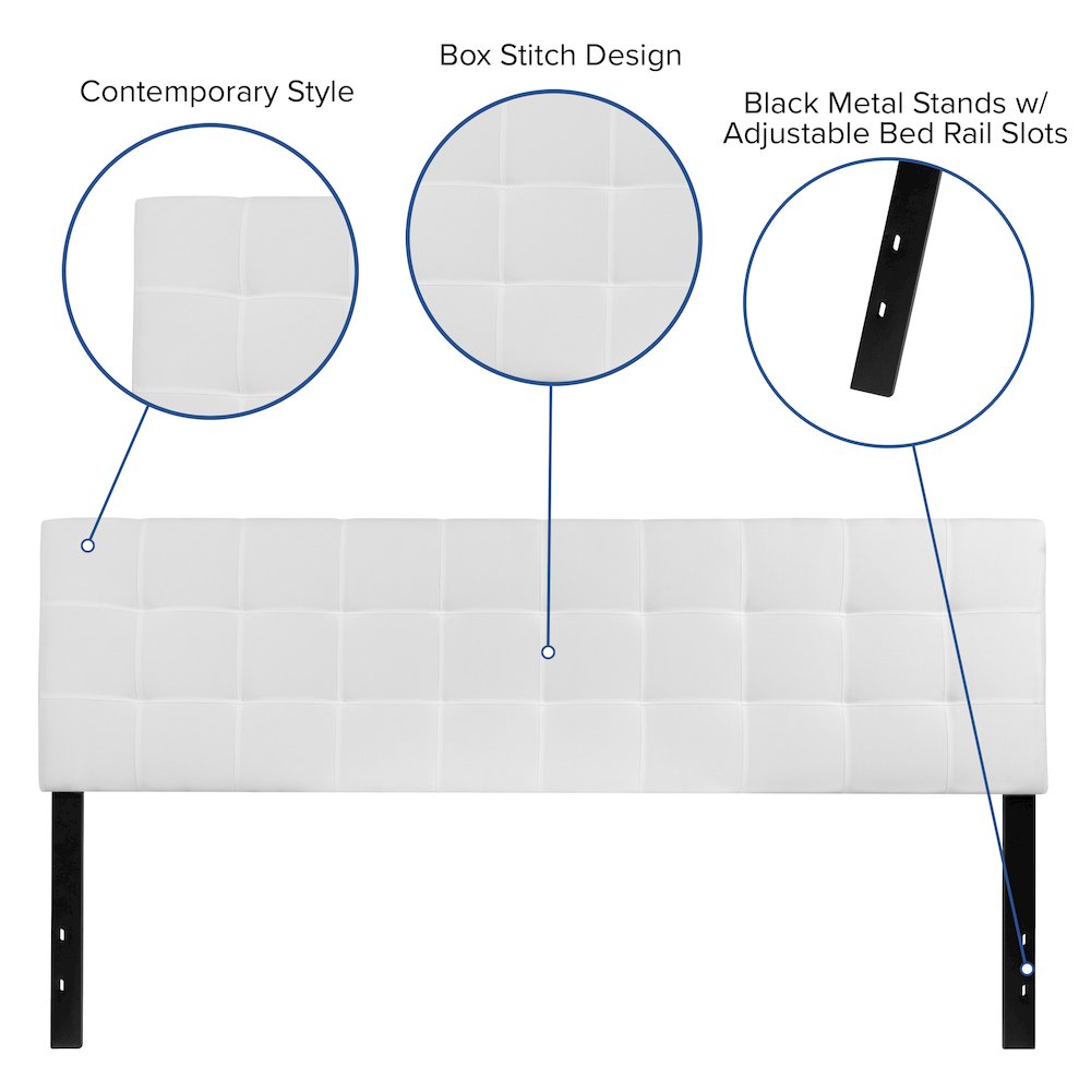 Tufted Upholstered King Size Headboard in White Fabric