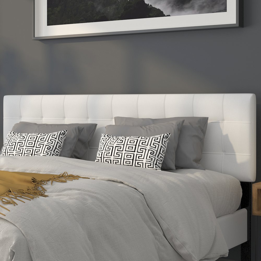 Tufted Upholstered King Size Headboard in White Fabric