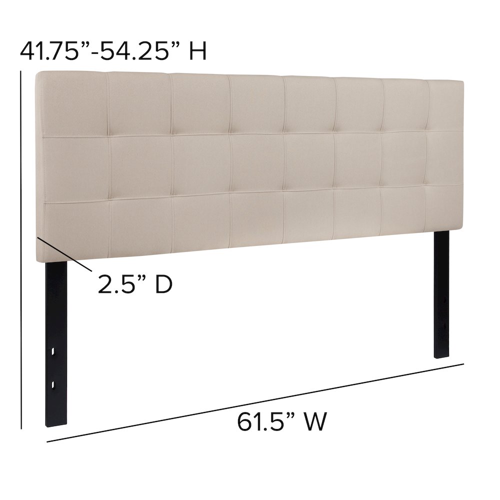 Tufted Upholstered Queen Size Headboard in Beige Fabric