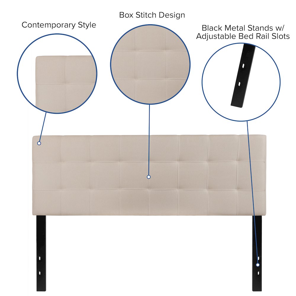 Tufted Upholstered Queen Size Headboard in Beige Fabric