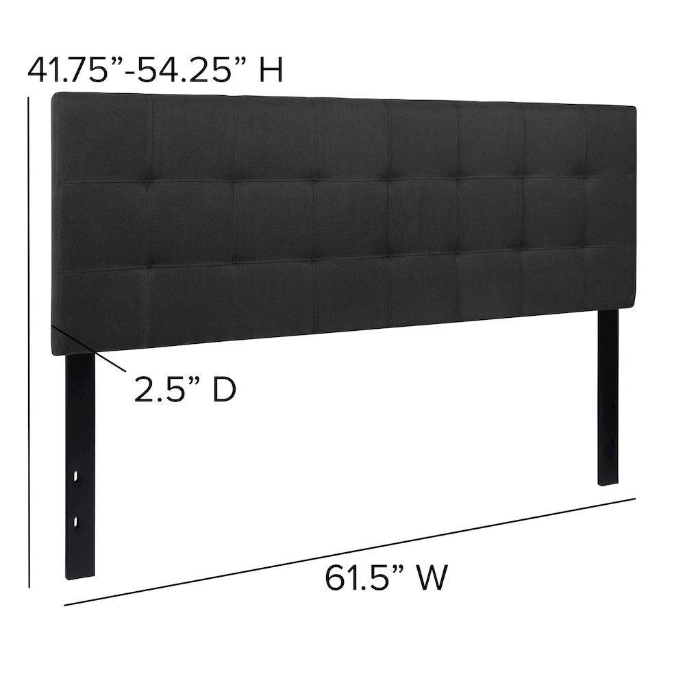 Tufted Upholstered Queen Size Headboard in Black Fabric