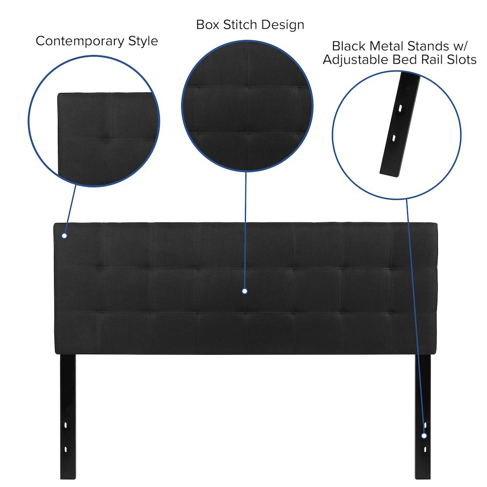 Tufted Upholstered Queen Size Headboard in Black Fabric