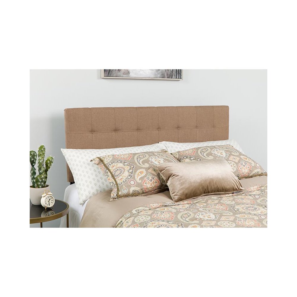 Tufted Upholstered Queen Size Headboard in Camel Fabric