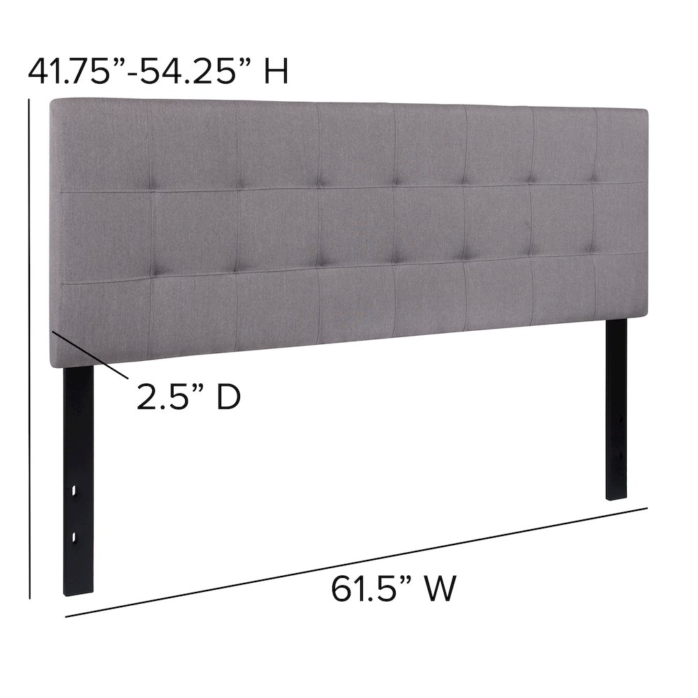 Tufted Upholstered Queen Size Headboard in Light Gray Fabric