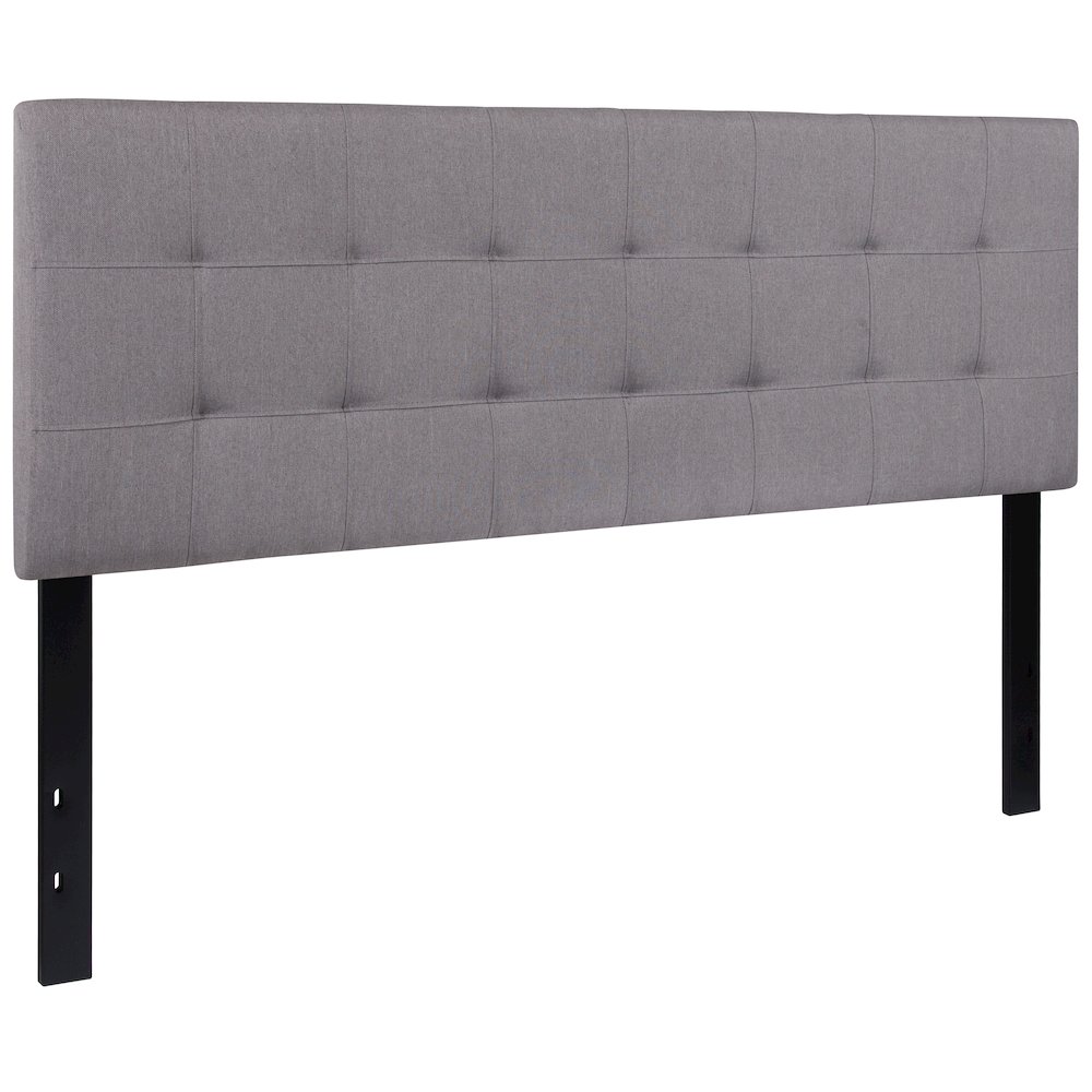 Tufted Upholstered Queen Size Headboard in Light Gray Fabric