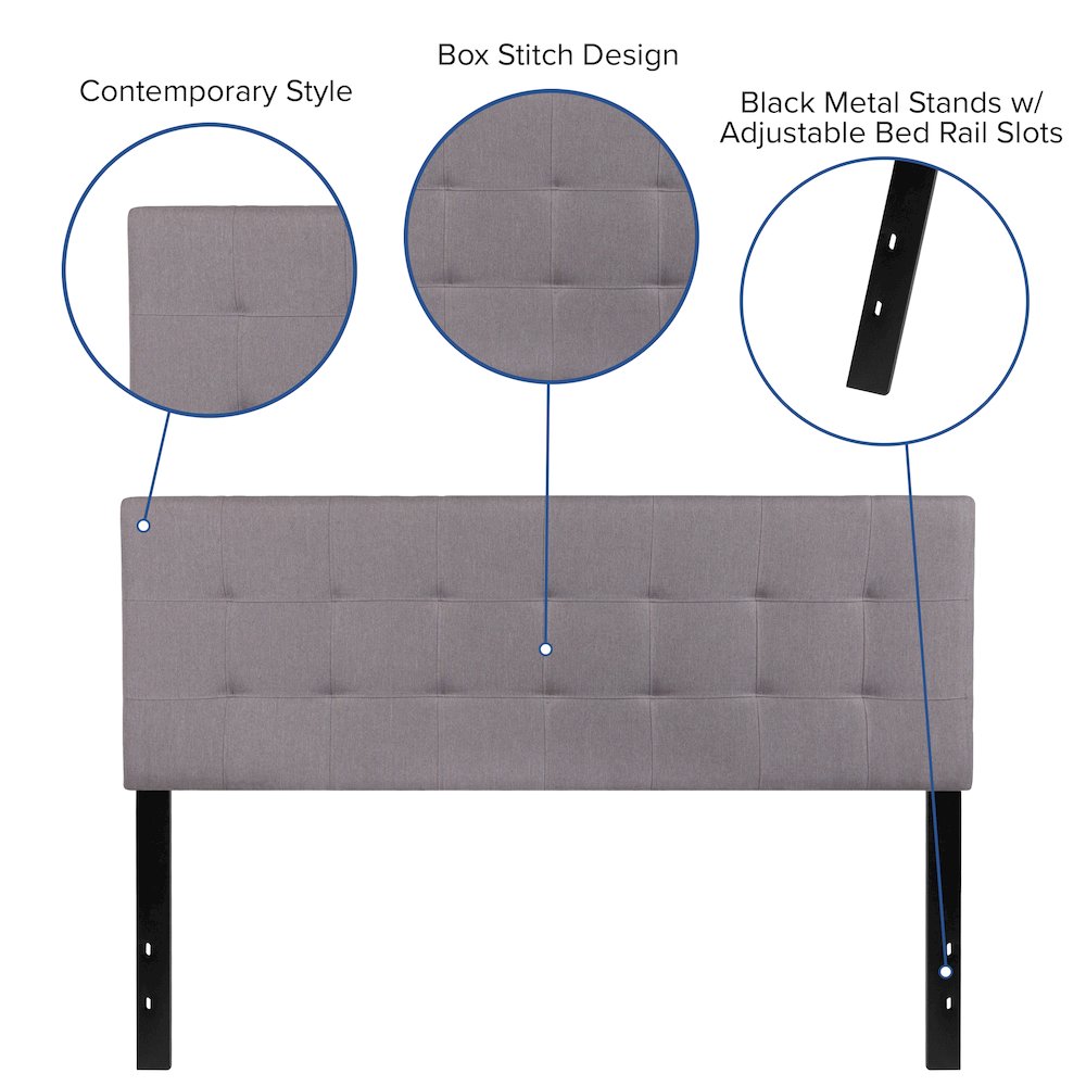 Tufted Upholstered Queen Size Headboard in Light Gray Fabric