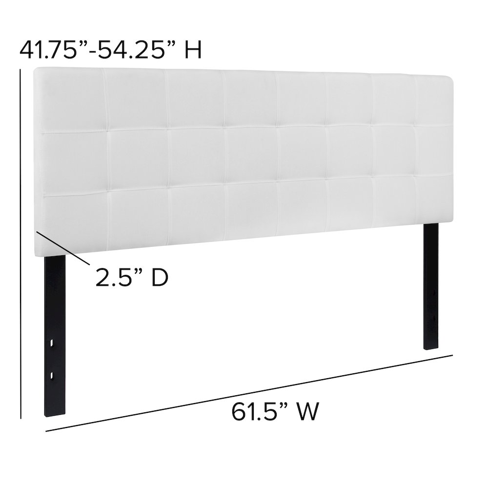 Tufted Upholstered Queen Size Headboard in White Fabric