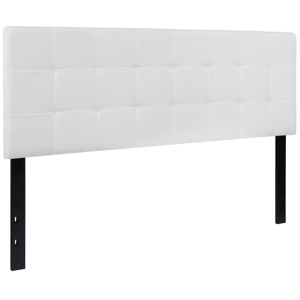 Tufted Upholstered Queen Size Headboard in White Fabric