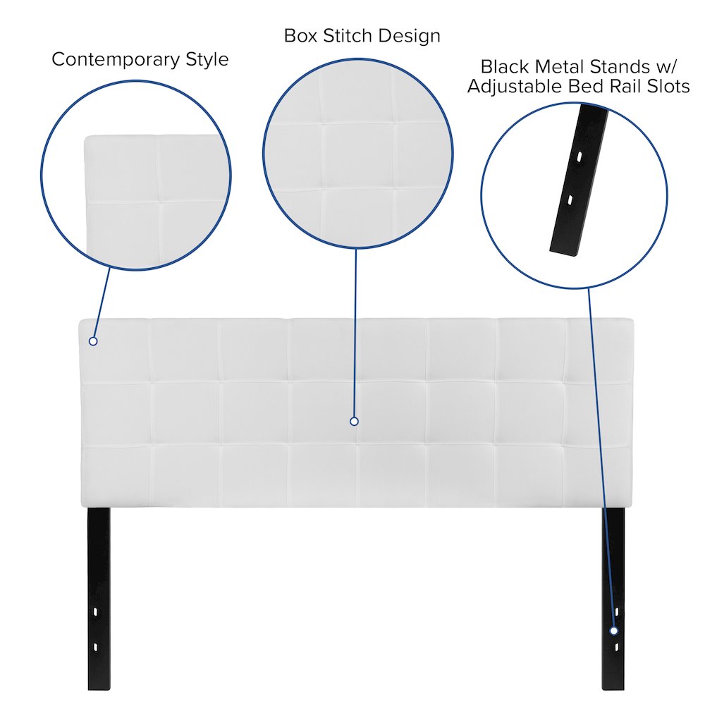 Tufted Upholstered Queen Size Headboard in White Fabric
