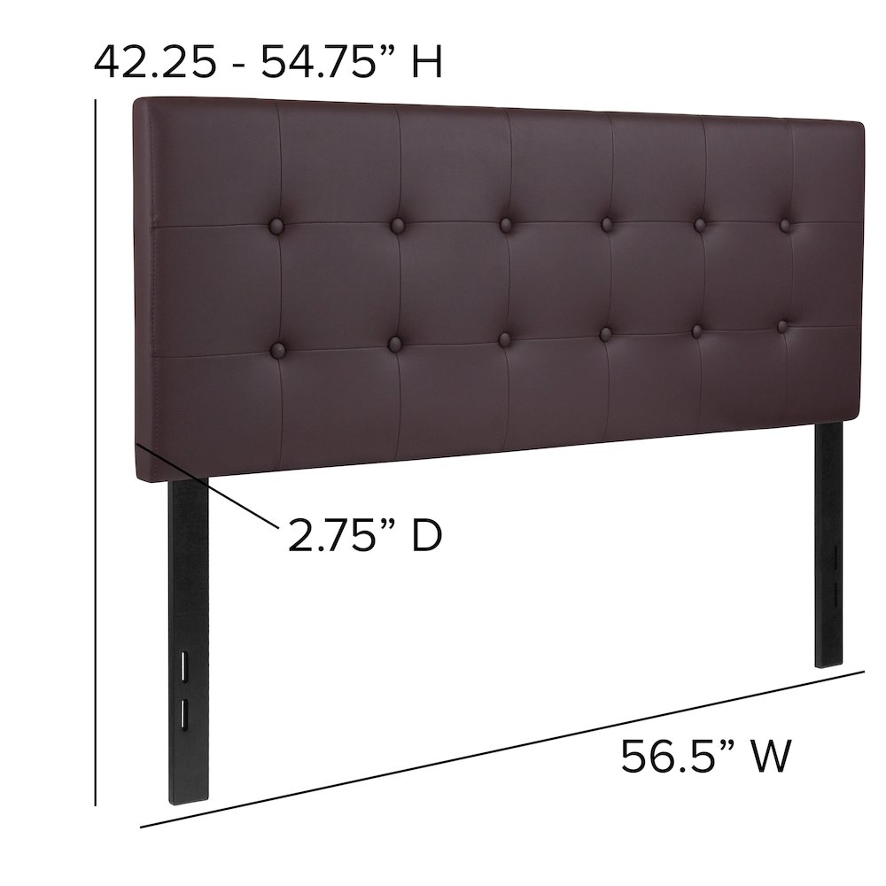 Tufted Upholstered Full Size Headboard in Brown Vinyl