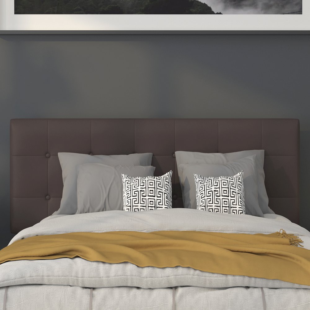 Tufted Upholstered Full Size Headboard in Brown Vinyl