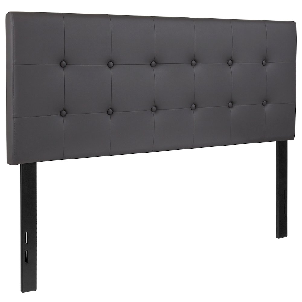 Tufted Upholstered Full Size Headboard in Gray Vinyl