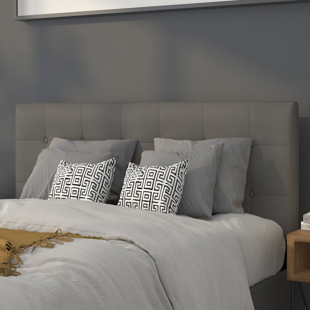 Tufted Upholstered Full Size Headboard in Gray Vinyl