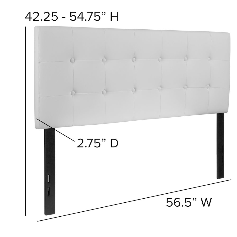 Tufted Upholstered Full Size Headboard in White Vinyl