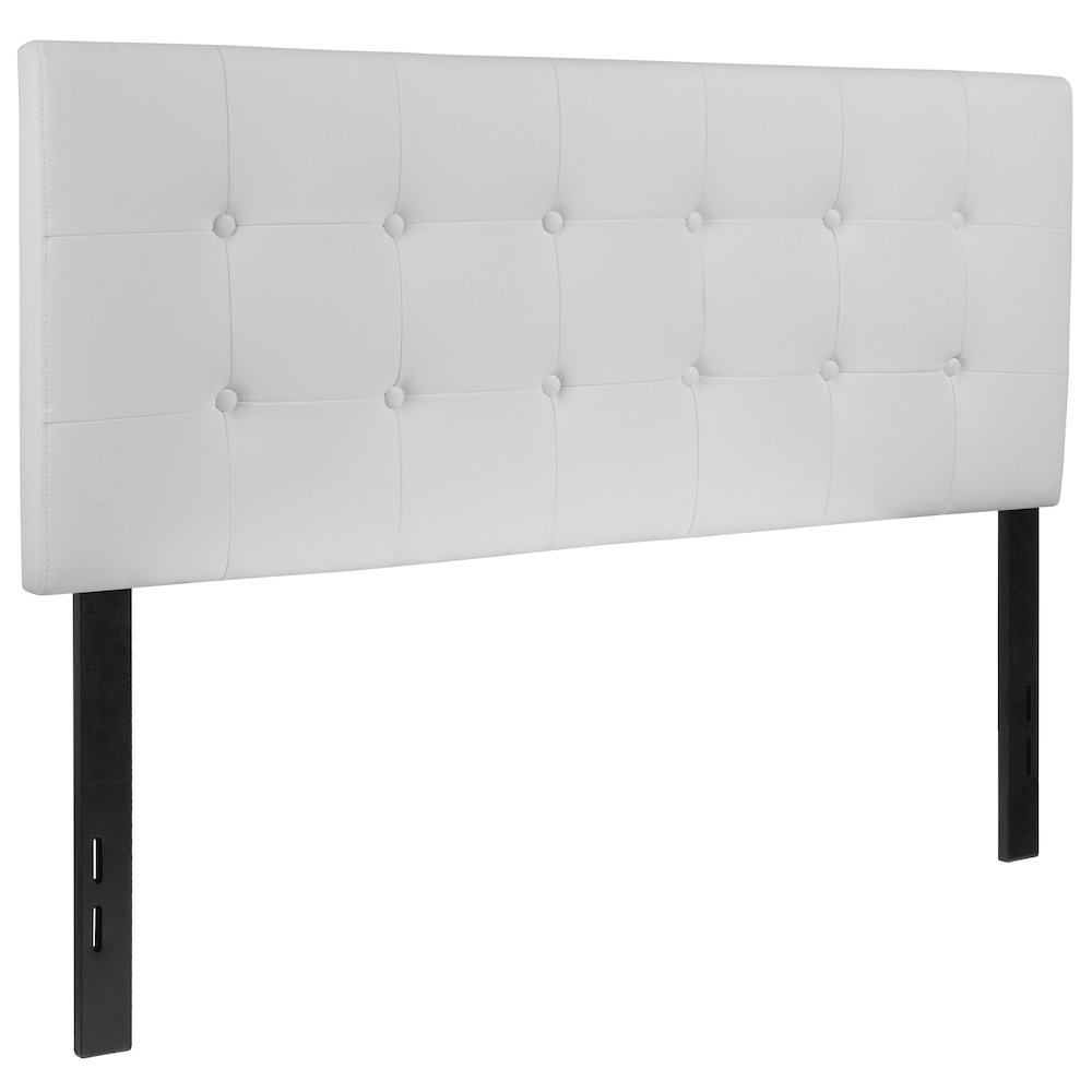 Tufted Upholstered Full Size Headboard in White Vinyl