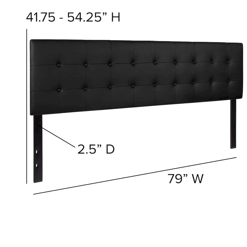 Tufted Upholstered King Size Headboard in Black Vinyl