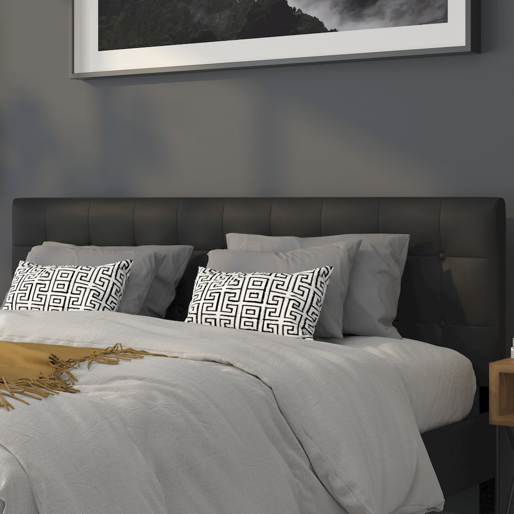 Tufted Upholstered King Size Headboard in Black Vinyl