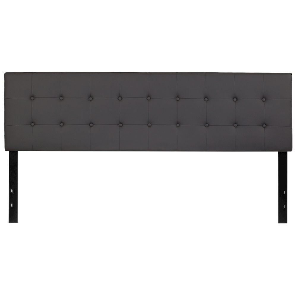 Tufted Upholstered King Size Headboard in Gray Vinyl
