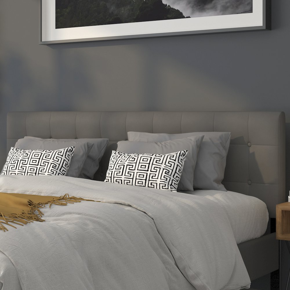 Tufted Upholstered King Size Headboard in Gray Vinyl
