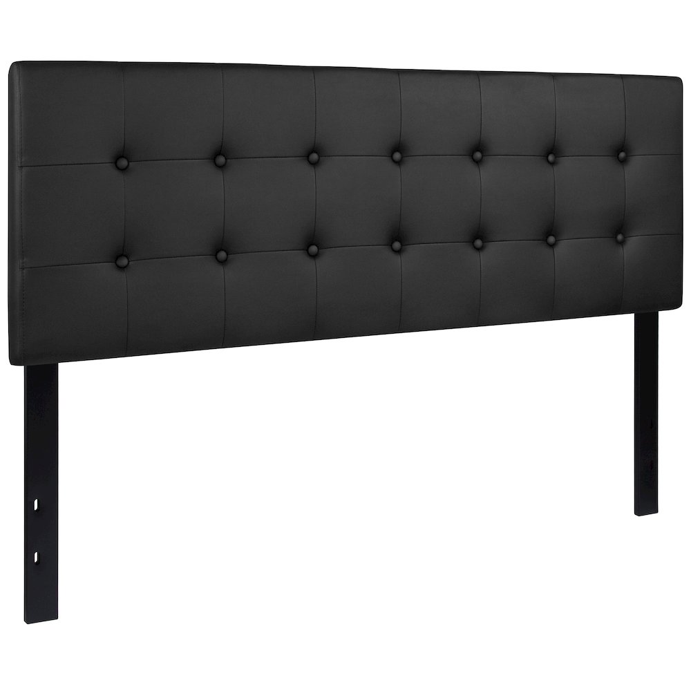 Tufted Upholstered Queen Size Headboard in Black Vinyl
