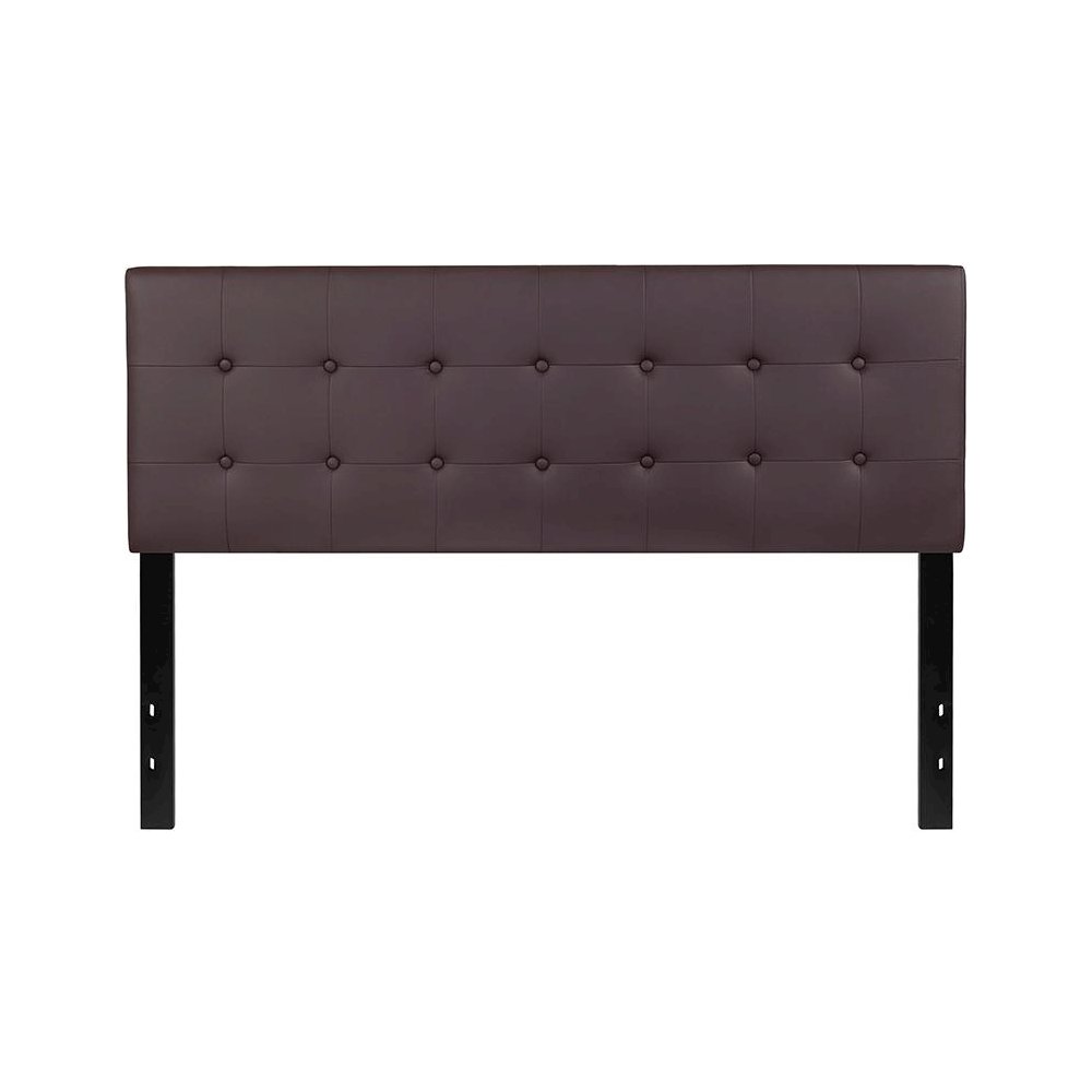 Tufted Upholstered Queen Size Headboard in Brown Vinyl