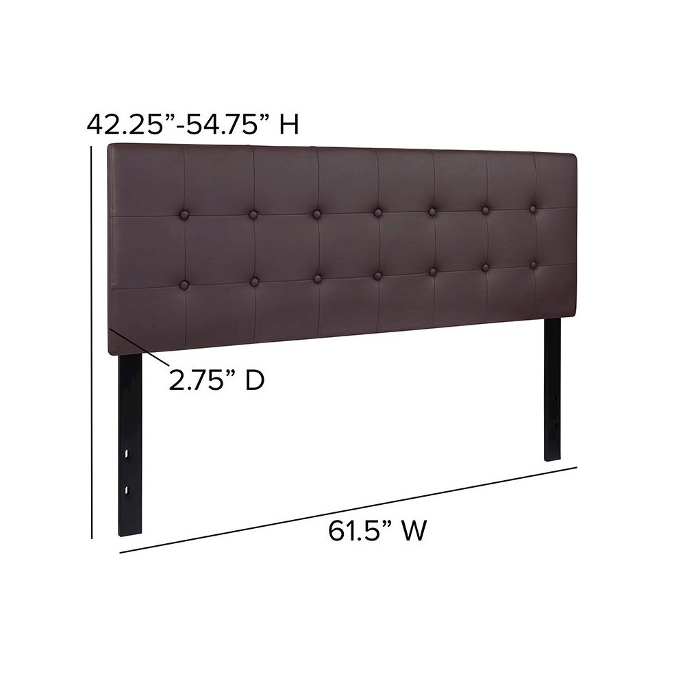 Tufted Upholstered Queen Size Headboard in Brown Vinyl