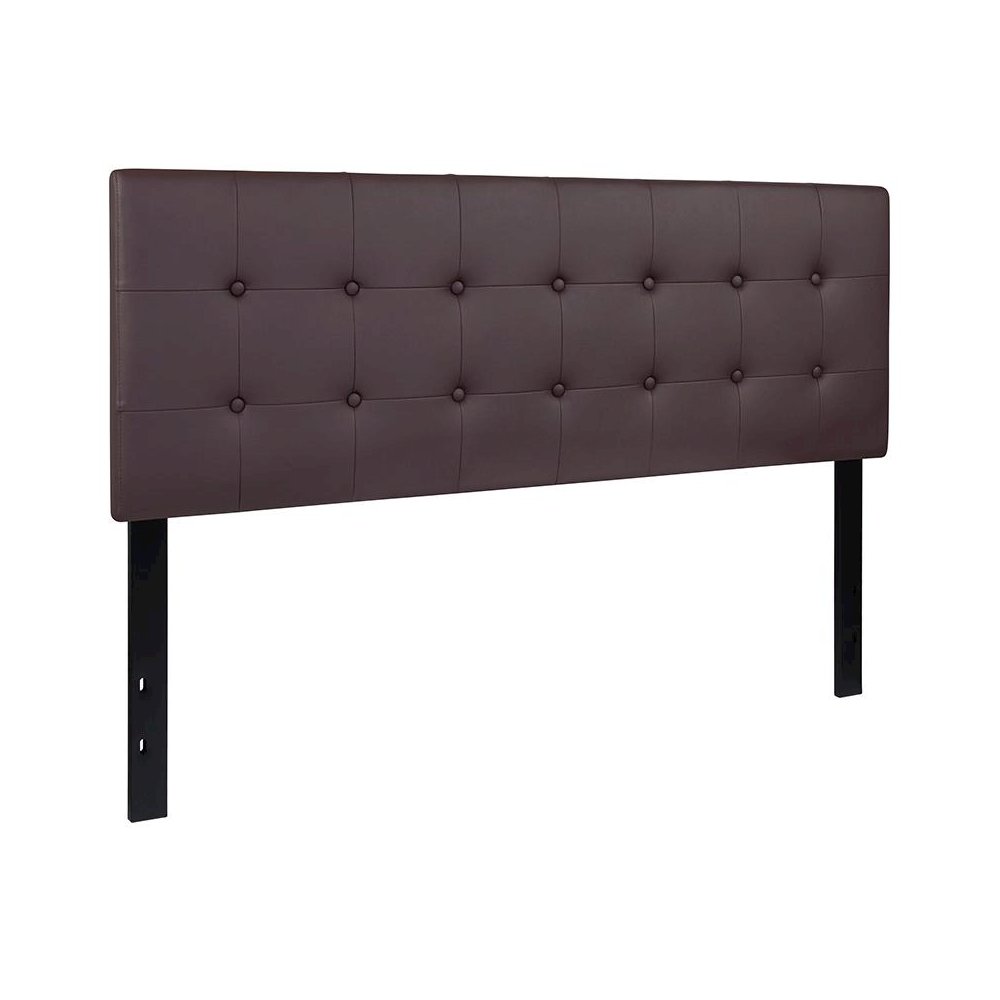 Tufted Upholstered Queen Size Headboard in Brown Vinyl