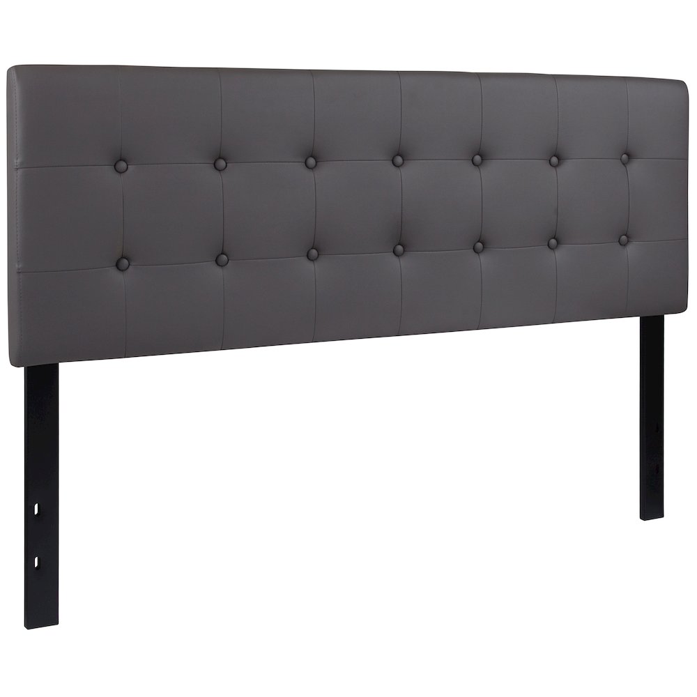Tufted Upholstered Queen Size Headboard in Gray Vinyl