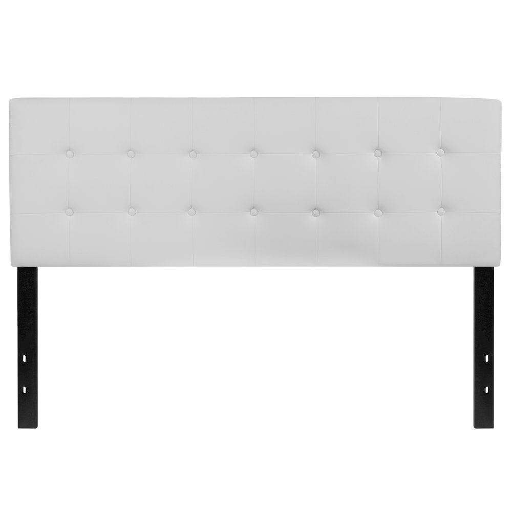 Tufted Upholstered Queen Size Headboard in White Vinyl