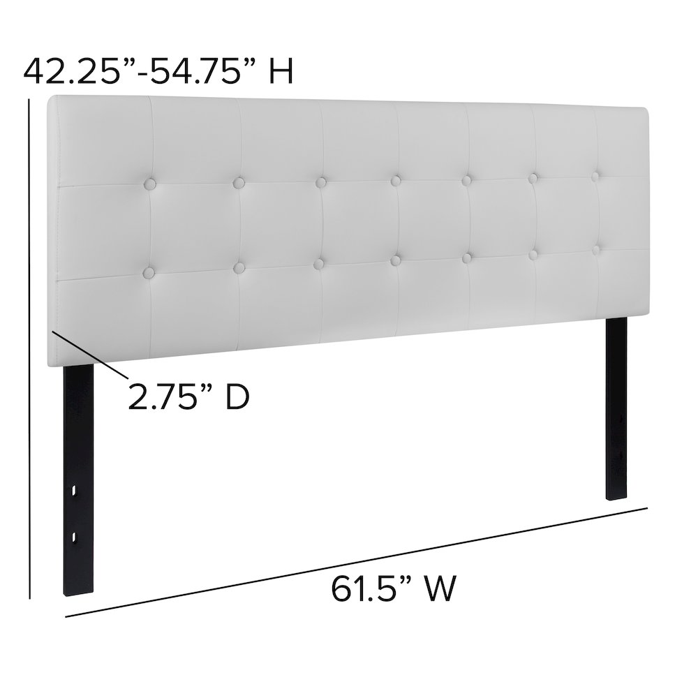 Tufted Upholstered Queen Size Headboard in White Vinyl