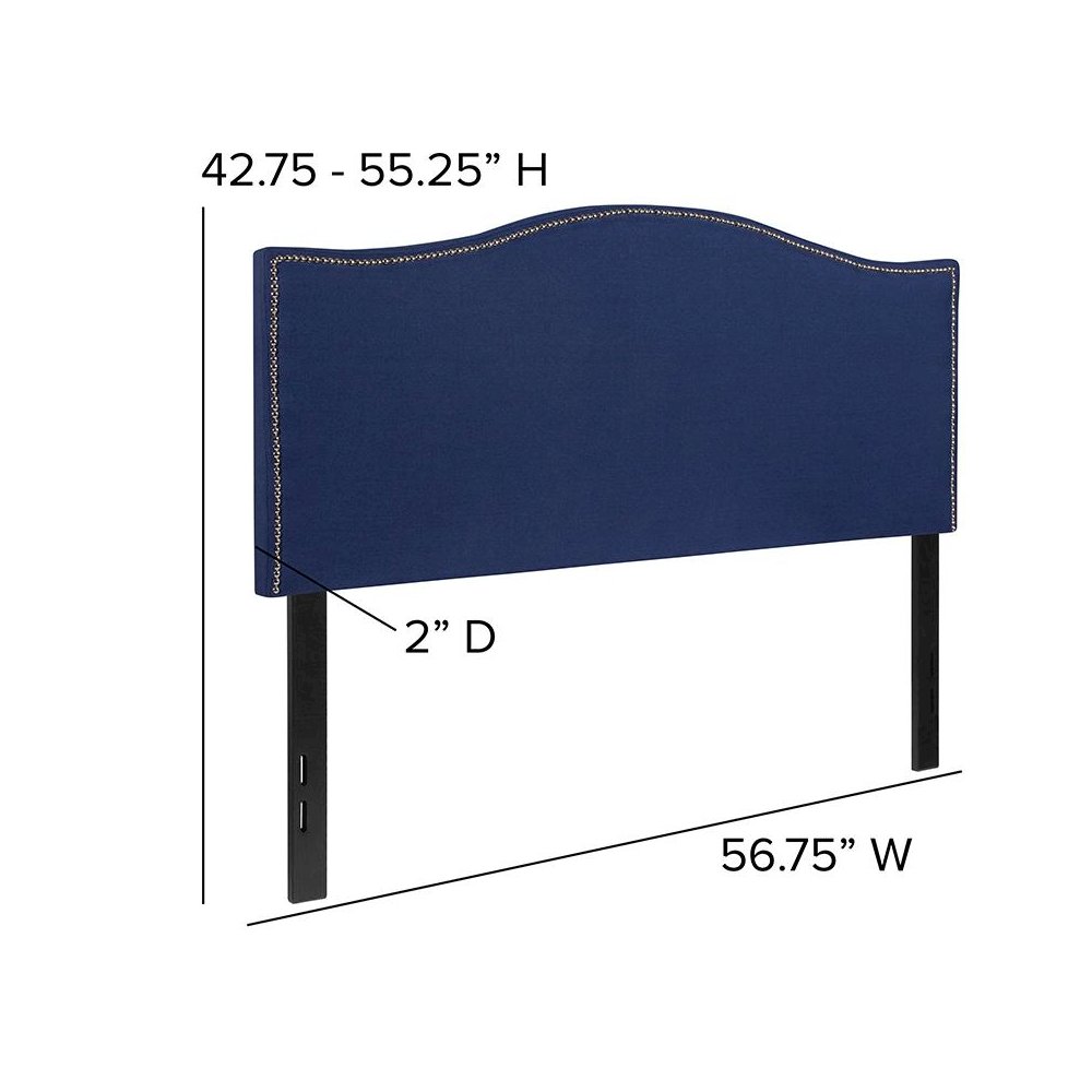 Upholstered Full Size Headboard with Accent Nail Trim in Navy Fabric