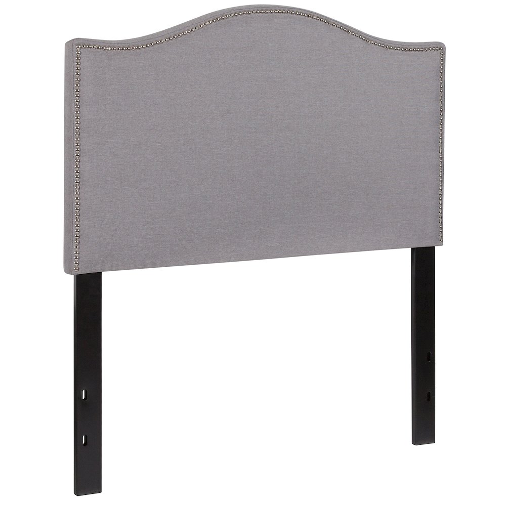 Upholstered Twin Size Headboard with Accent Nail Trim in Light Gray Fabric