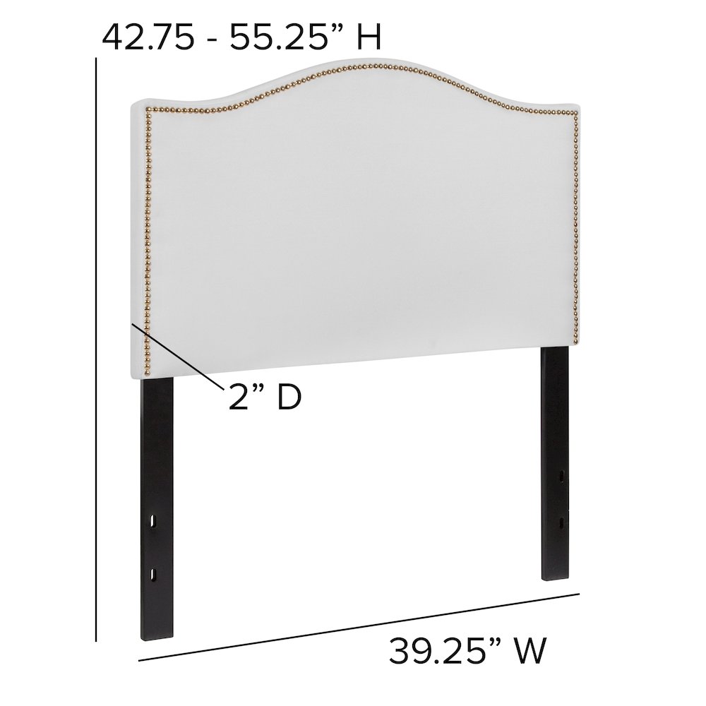 Upholstered Twin Size Headboard with Accent Nail Trim in White Fabric