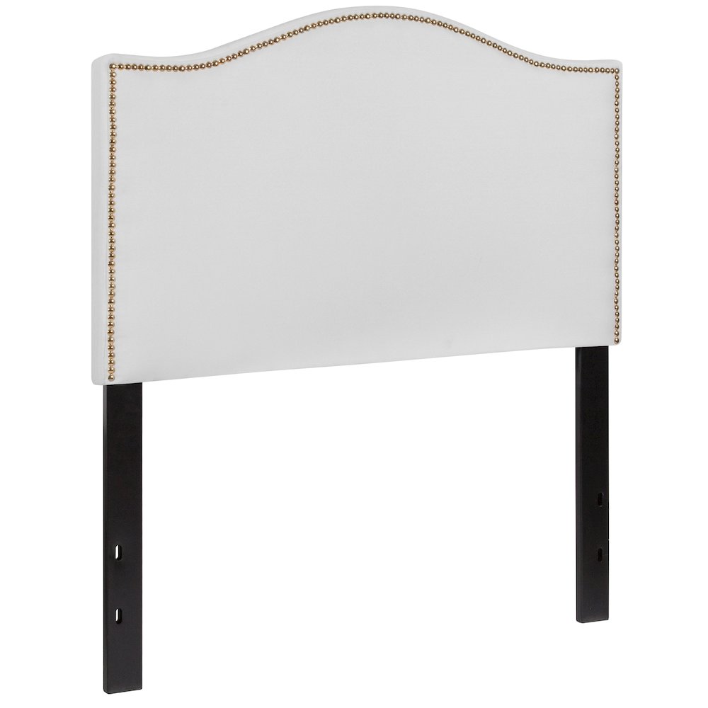 Upholstered Twin Size Headboard with Accent Nail Trim in White Fabric
