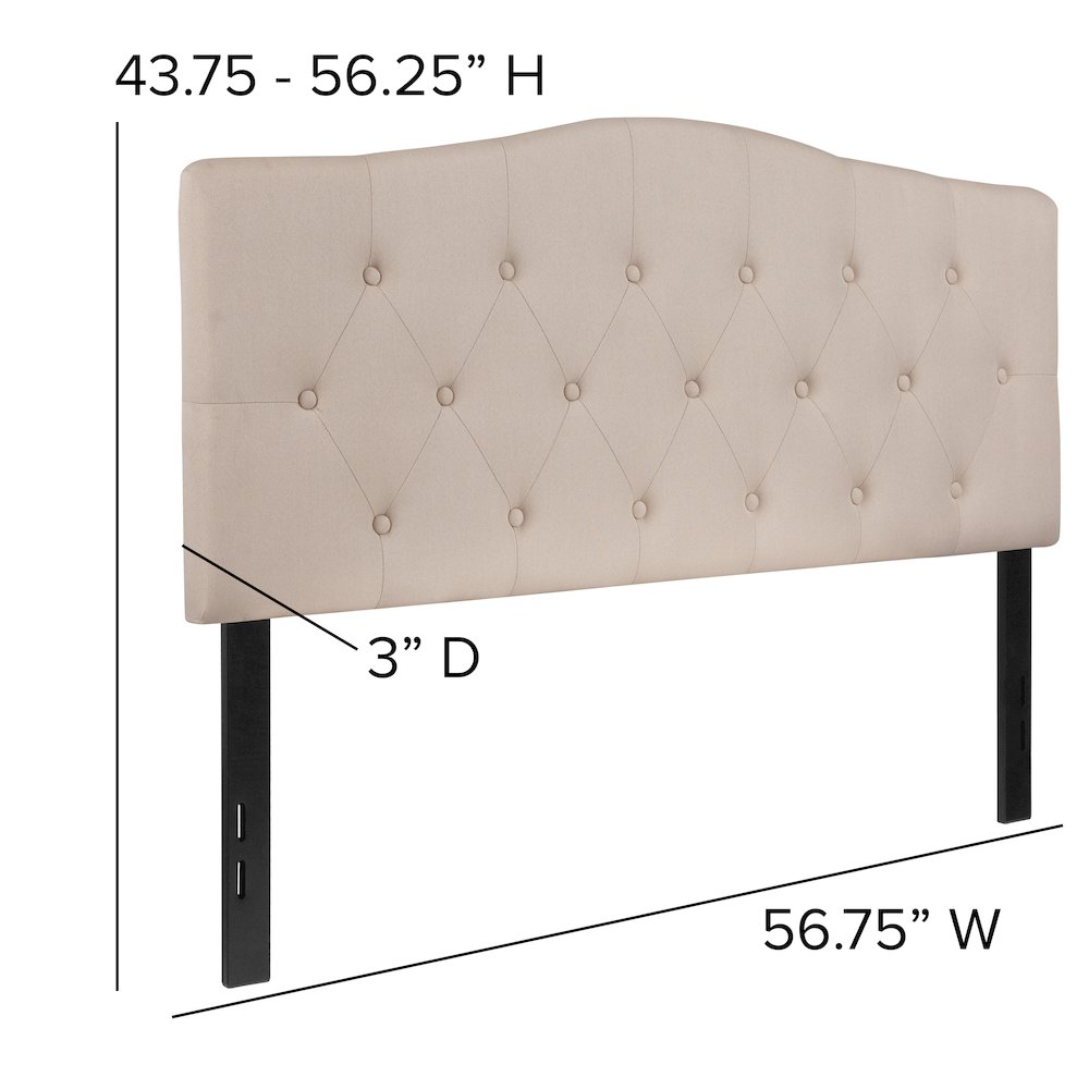Tufted Upholstered Full Size Headboard in Beige Fabric