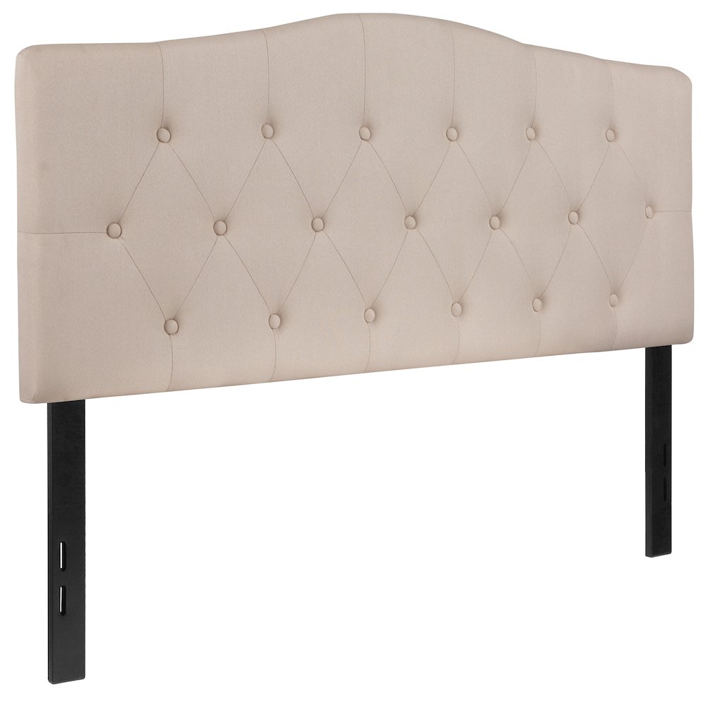 Tufted Upholstered Full Size Headboard in Beige Fabric