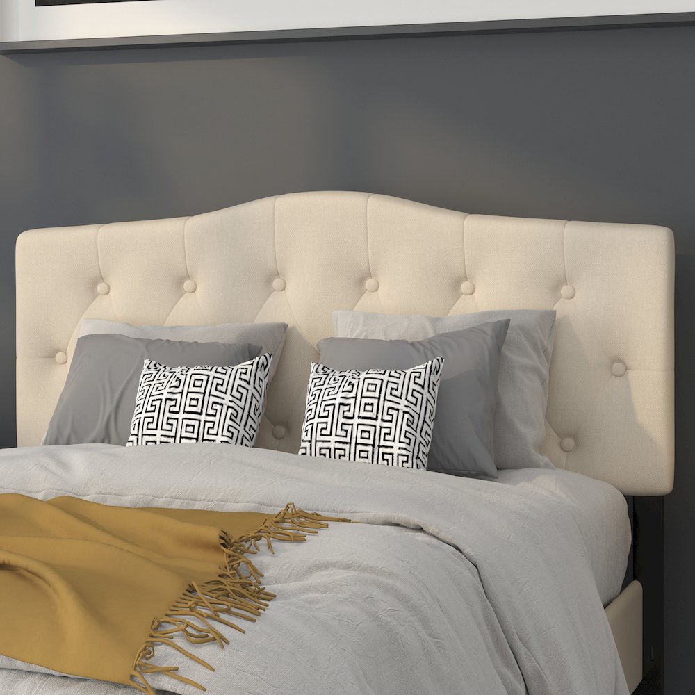 Tufted Upholstered Full Size Headboard in Beige Fabric