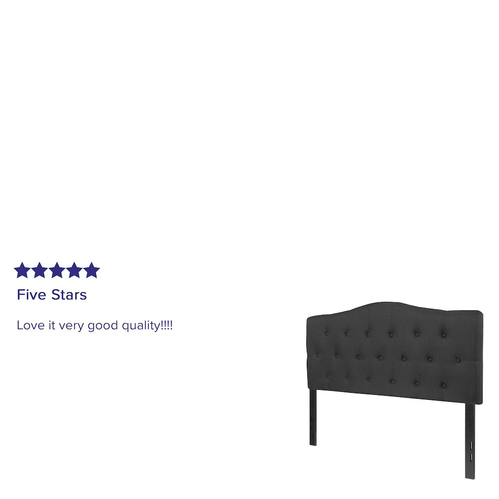 Tufted Upholstered Full Size Headboard in Black Fabric