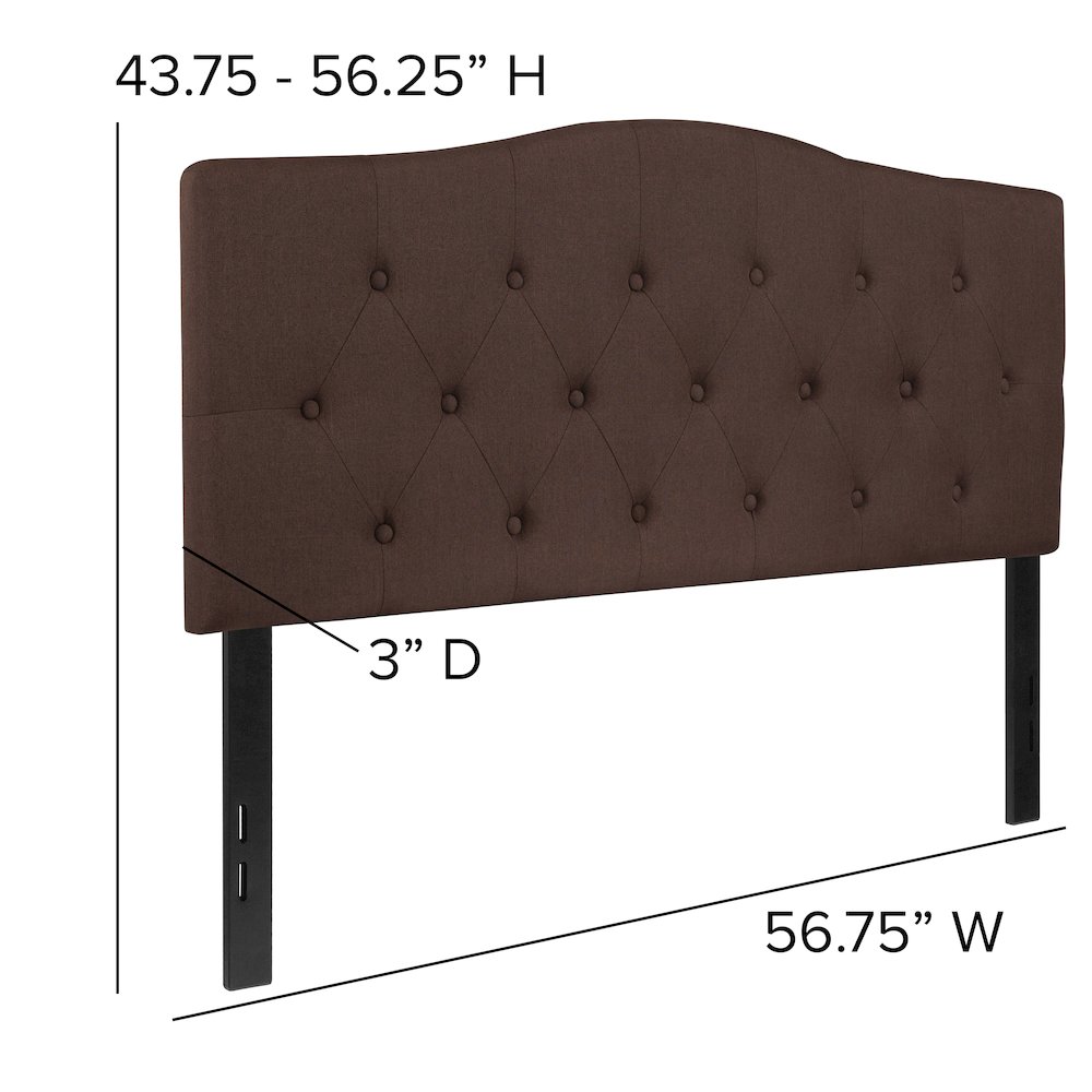 Tufted Upholstered Full Size Headboard in Dark Brown Fabric