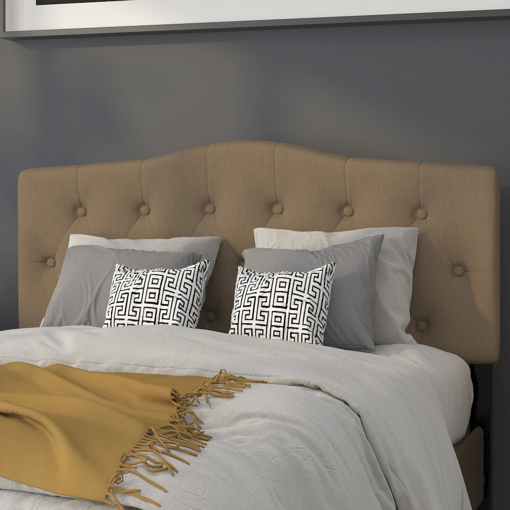 Tufted Upholstered Full Size Headboard in Dark Brown Fabric