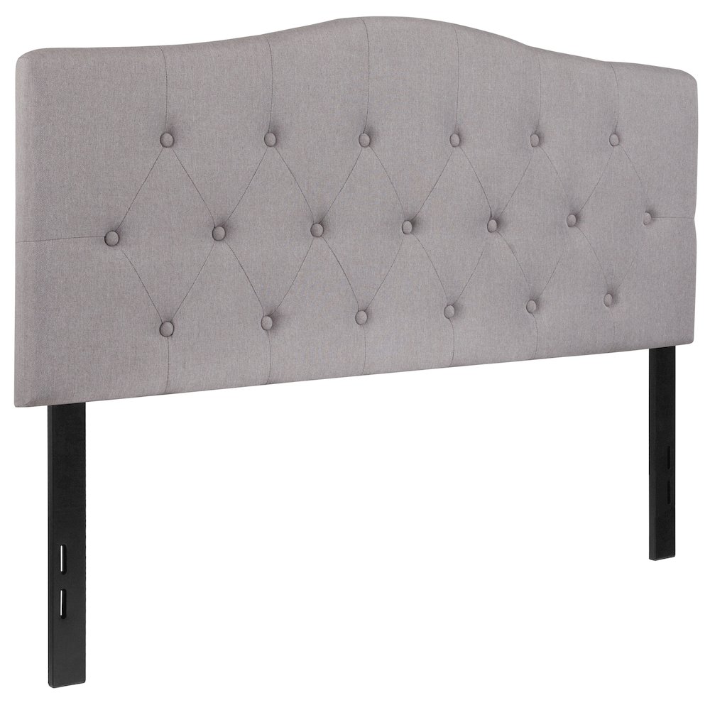 Tufted Upholstered Full Size Headboard in Light Gray Fabric