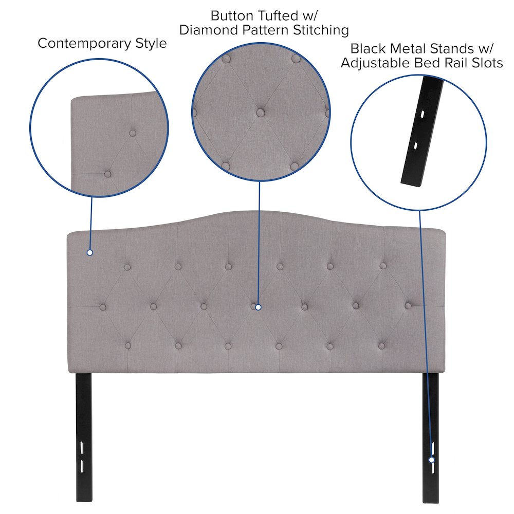 Tufted Upholstered Full Size Headboard in Light Gray Fabric
