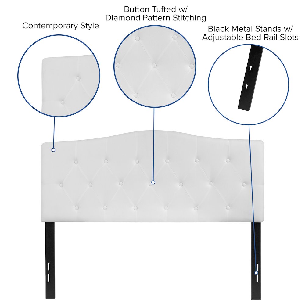 Tufted Upholstered Full Size Headboard in White Fabric