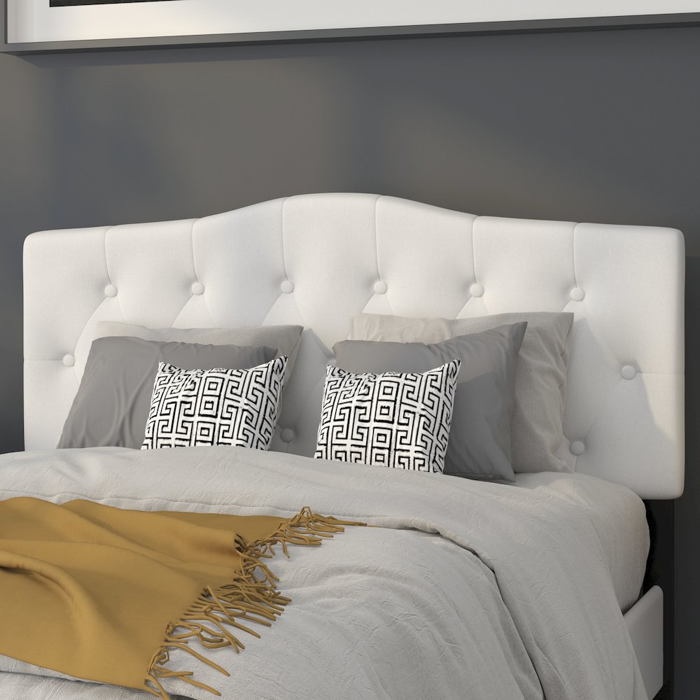Tufted Upholstered Full Size Headboard in White Fabric