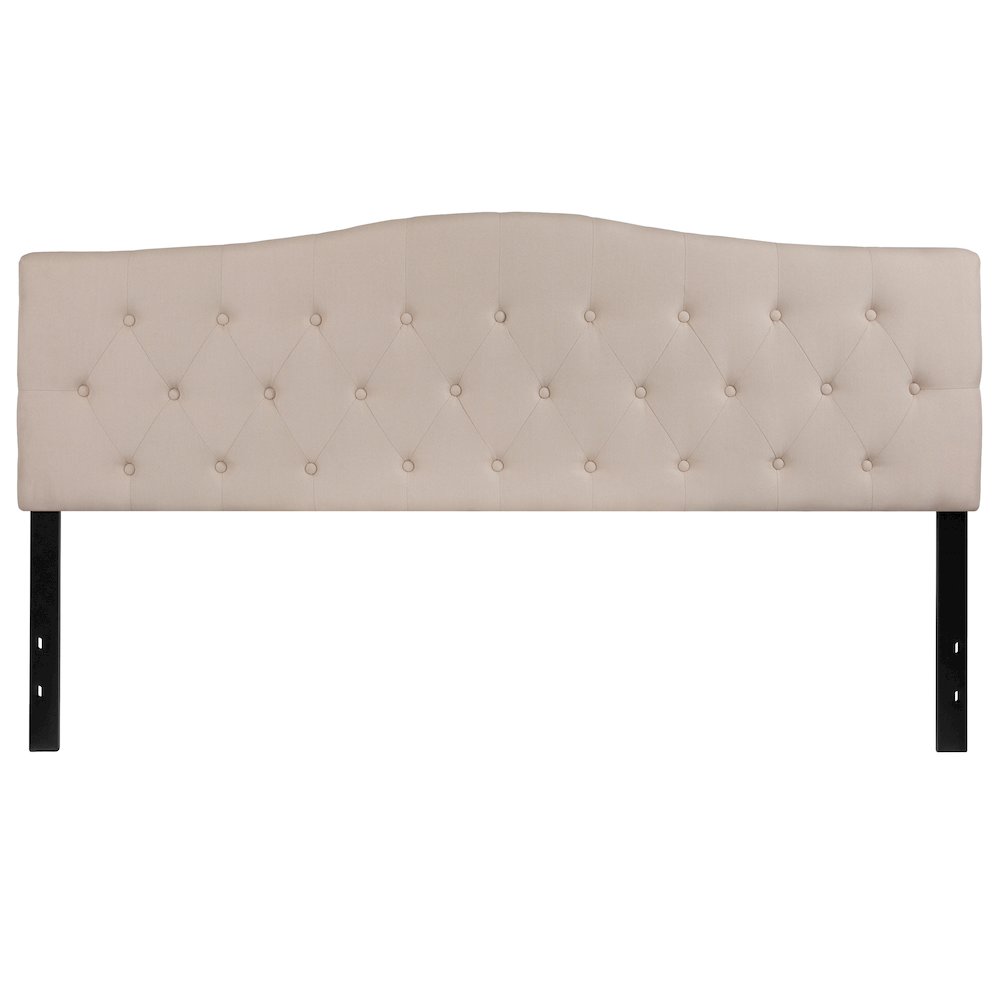 Tufted Upholstered King Size Headboard in Beige Fabric