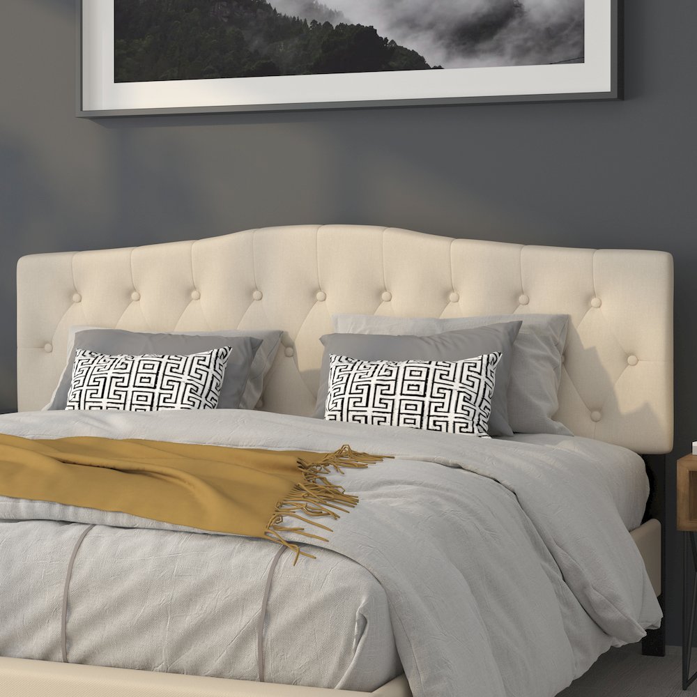Tufted Upholstered King Size Headboard in Beige Fabric