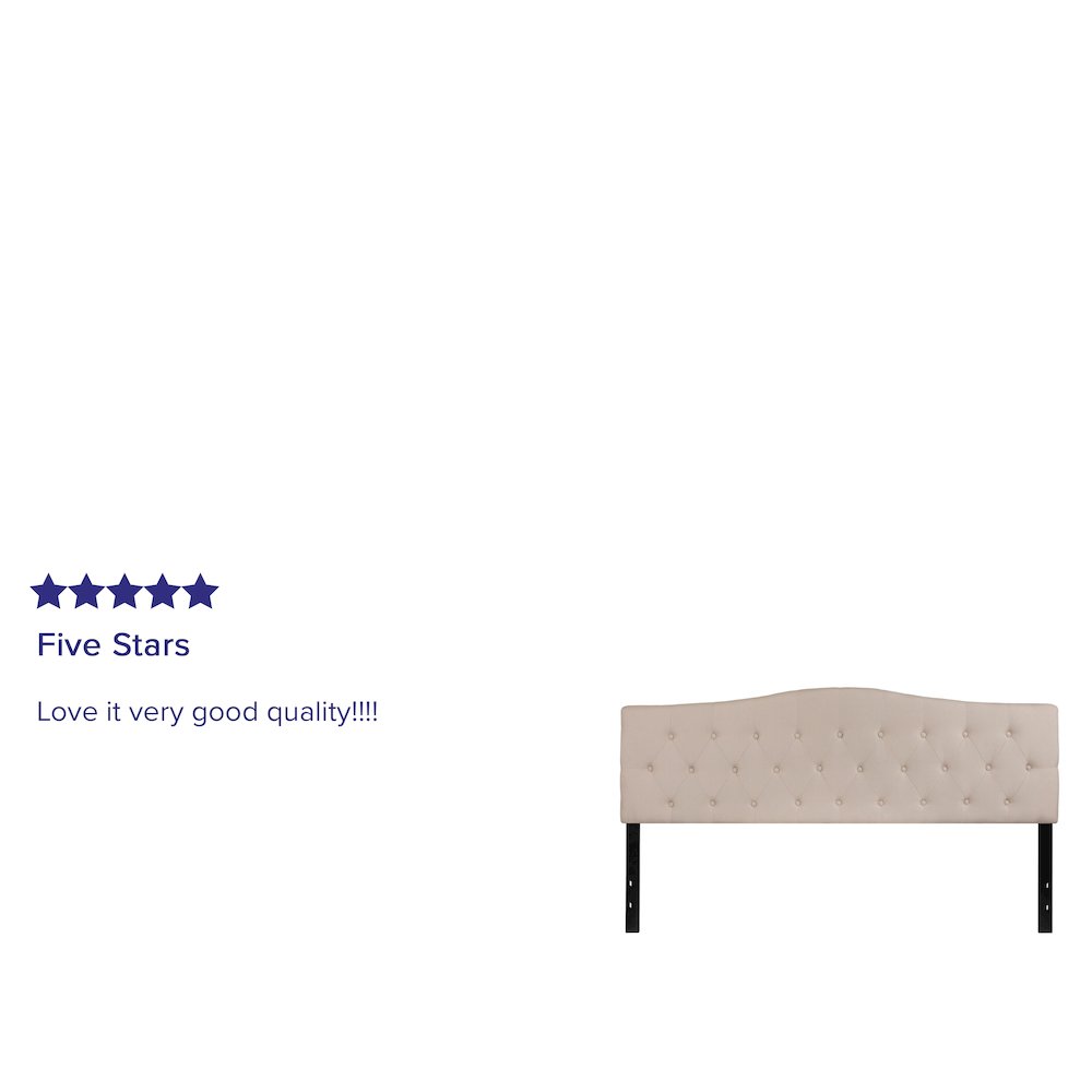 Tufted Upholstered King Size Headboard in Beige Fabric